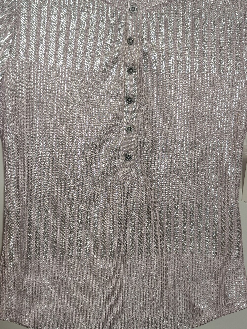 Pilcro by Anthropologie Andie Shimmer Ribbed Henley Top XS Lavender Metallic NWT - Picture 3 of 8